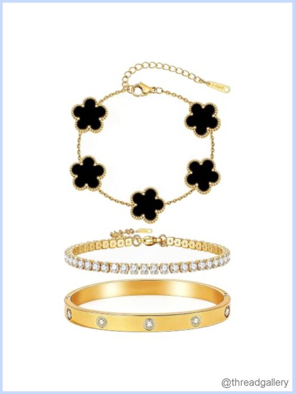 18K Gold Plated Stackable Bangle & Tennis Bracelet Set for Women, 3 Pieces
